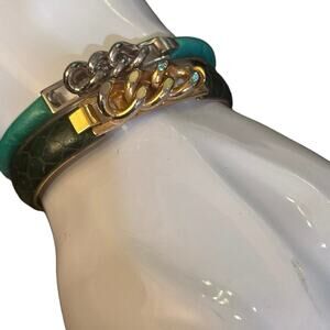 Vintage Vita Florence 24k Gold Bangle & Modern Manelli Silver Leather Bracelet